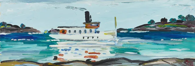 GÖRAN BRUNIUS (1911-2005), Skärgårdsbåt, monogramsignerad GB, olja på pannå.