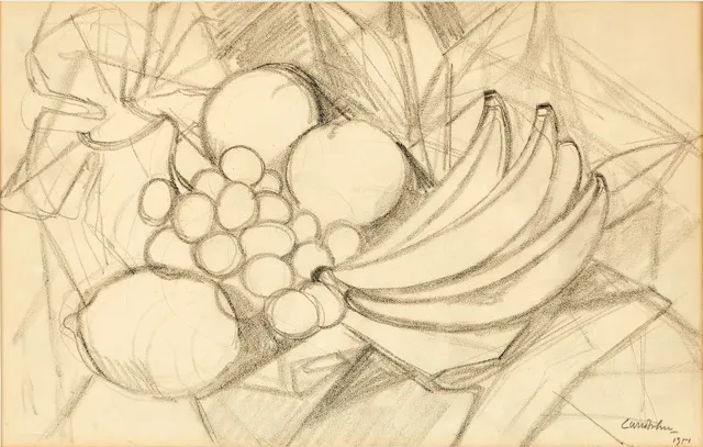 SIXTEN LUNDBOHM (1895–1982). Fruktstilleben, signerad och daterad 1951, teckning i blyerts.