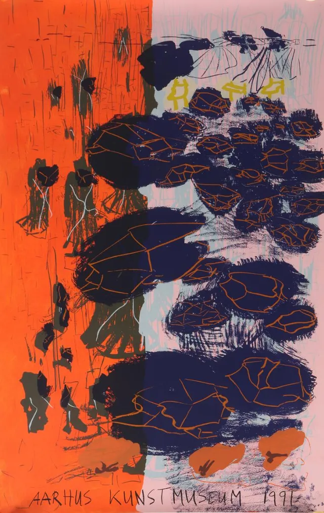 Per Kirkeby: “Aarhus Kunstmuseum”. 1991. Signed PK 91, 49/50. Lithograph in colors. Sheet size 200×120 cm.