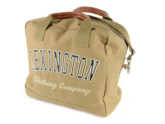 VÄSKA, LEXINGTON, Boston Bag, beige bomullstyg, mellanbrunt läder, 40x35x21 cm, avtagbar axelrem.