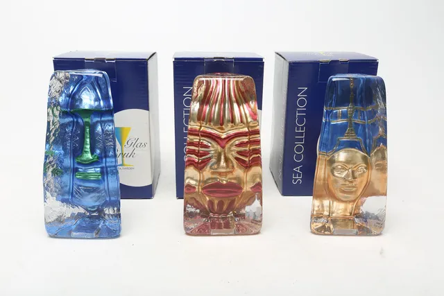 RENATE STOCK. SKULPTURER 3 st, glas, Sea "Moai".