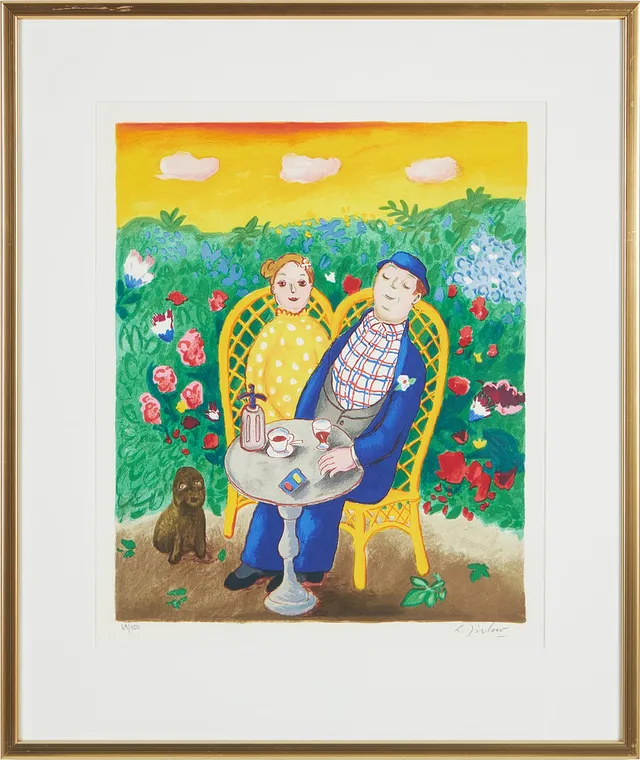 LENNART JIRLOW. "Apertifdags i trädgården", 2005, färglitografi, 69/450, signerad.