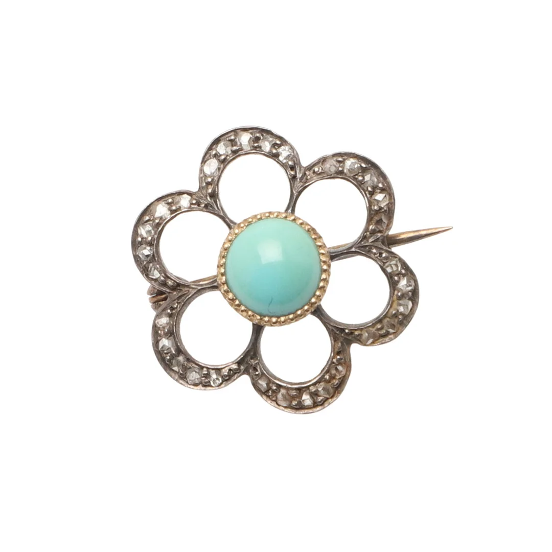 A LATE VICTORIAN TURQUOISE AND DIAMOND BROOCH. — Brooches & Pendants — Lawrences Auctioneers