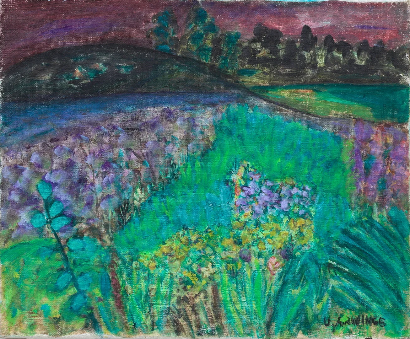 ULLA ARWINGE. "Ängen i Gnesta", olja på duk, signerad. — Paintings — Gomér & Andersson Nyköping