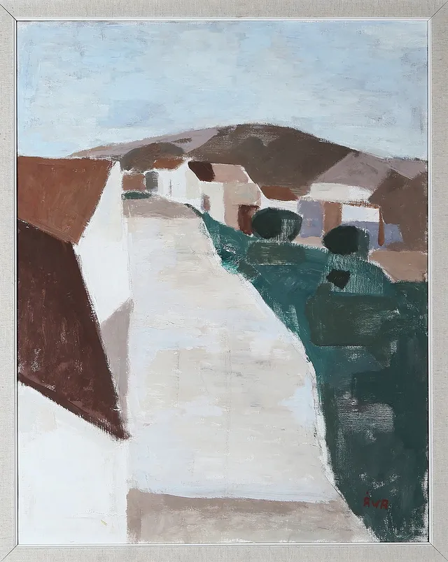 ÅKE WILHELM ANDERSSON. Bymotiv, olja på duk, signerad.