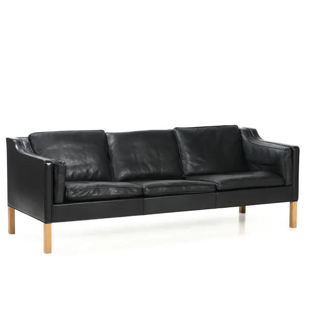Børge Mogensen. Three-seater sofa with black leather, model 2213