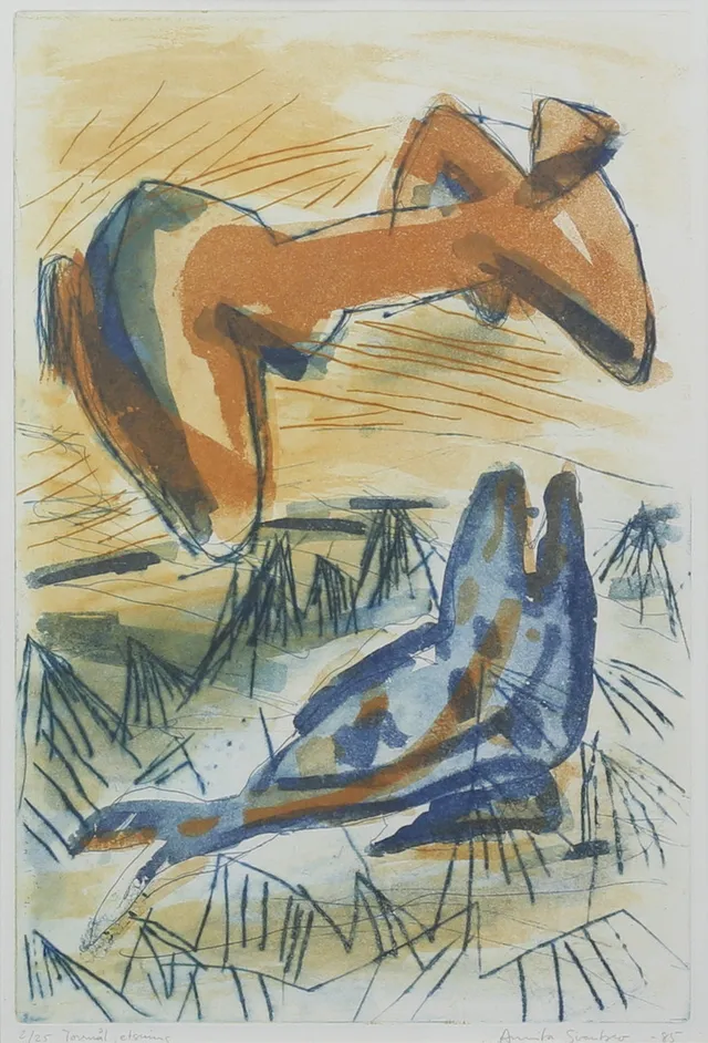 ANNIKA SVENBRO. Komposition, torrnål/etsning, signerad, numrerad 2/25, daterad -85.