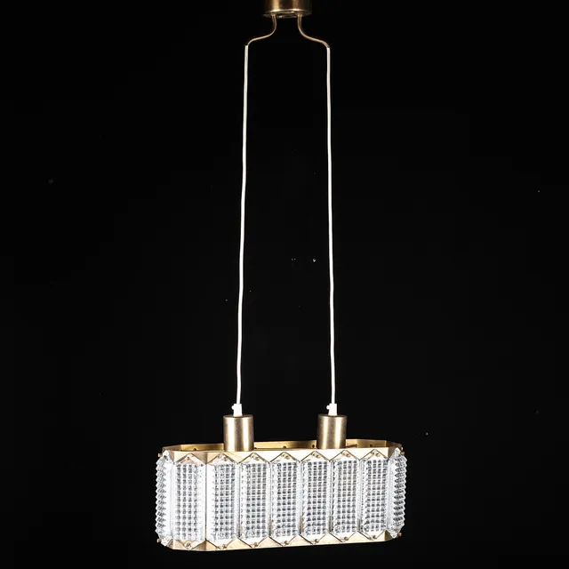 WIKTOR BERNDT. taklampa, mässing/glas, Flygsfors, 1960-tal.