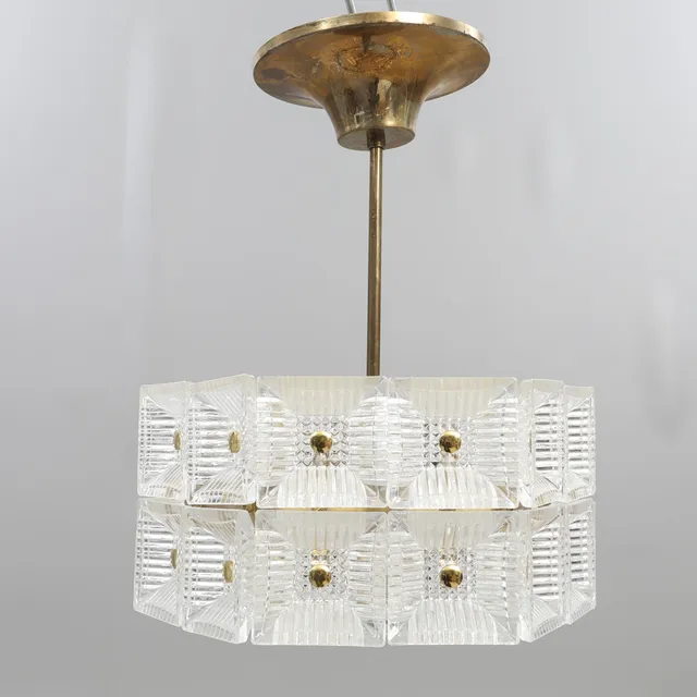 CARL FAGERLUND. Taklampa, mässing och glas, Orrefors, 1960-tal.