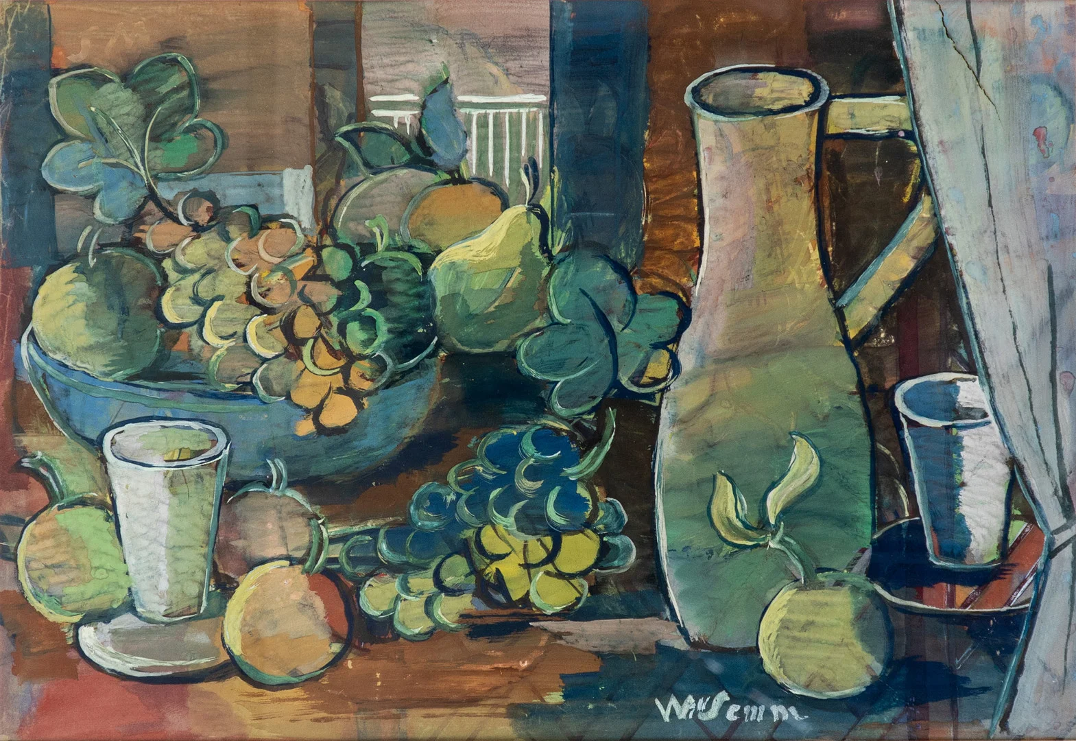 WILLY SEMM (1888-1964). Stillleben mit Krug und Trauben. — Drawings — Stockholms Auktionsverk Hamburg