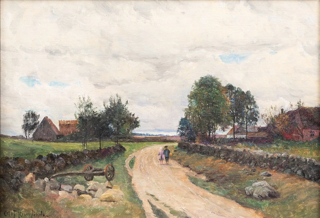 OLOF KRUMLINDE. "Skånskt landskap", olja på duk, signerad. — Paintings — Garpenhus Auktioner