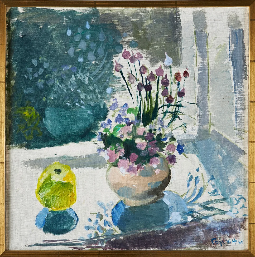 CAJE W HUSS. Blomsterstilleben, olja på duk, signerad och daterad -65. — Paintings — Stockholms Auktionsverk Sickla