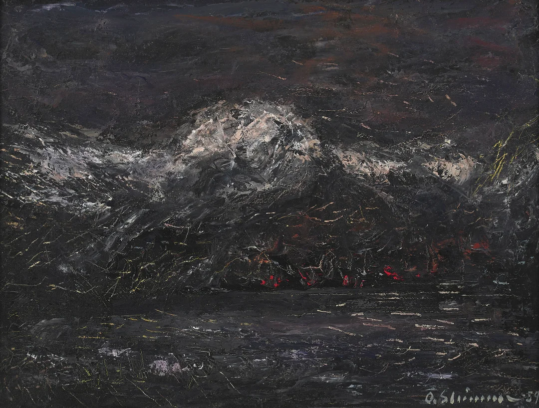 Strømme, Olav — Ørsta med Saudefjellene, 1959 — Kunst/Maleri — Blomqvist