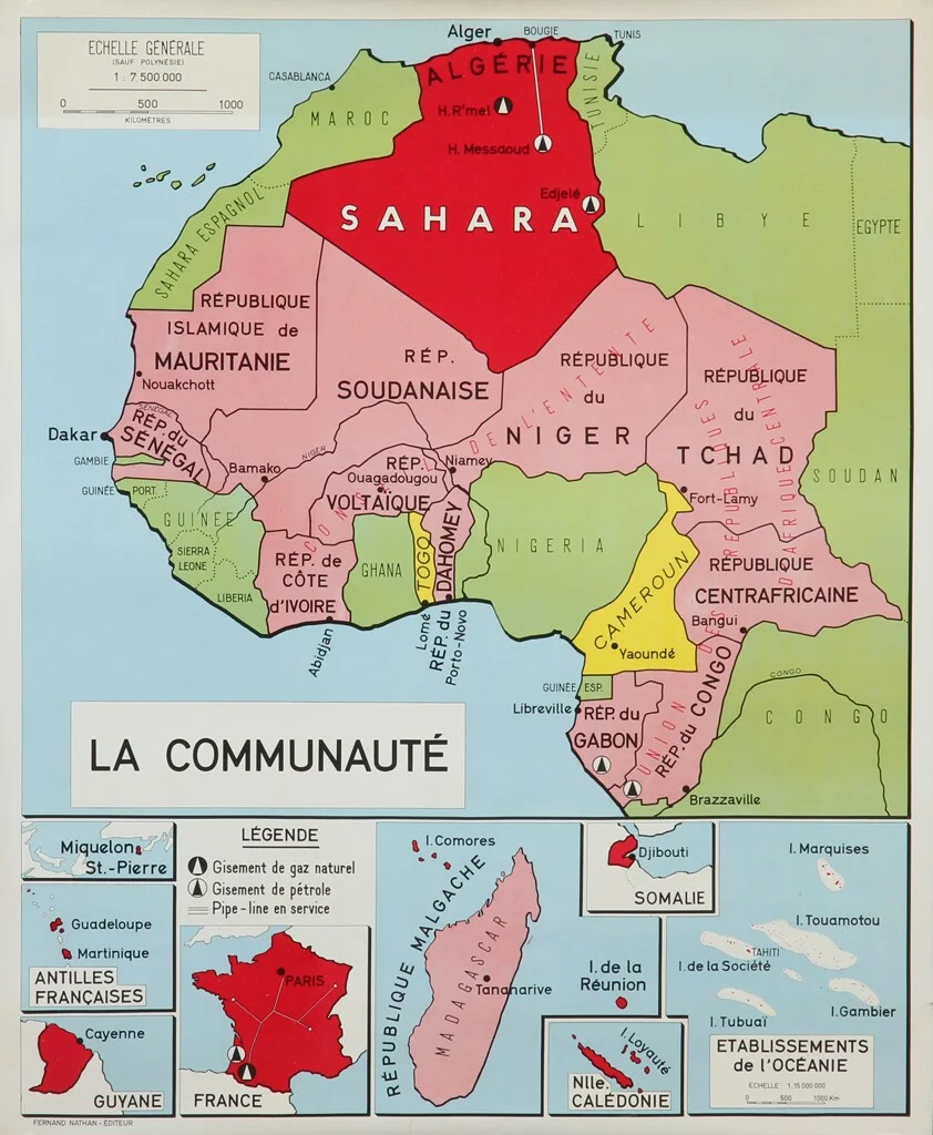 Fransk kort over det nordlige Afrika, 'La Communauté', ca. 1960'erne — Paintings and sculptures/Prints and photography — Lauritz
