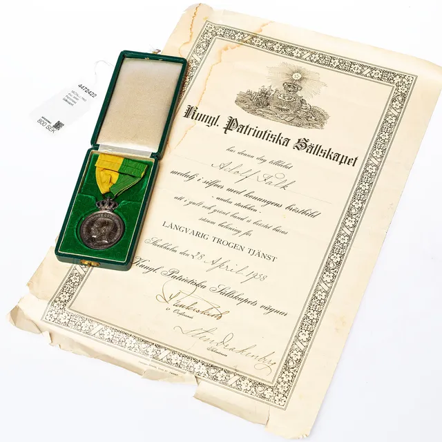 MEDALJ, med etui, silver, Patriotiska Sällskapet.