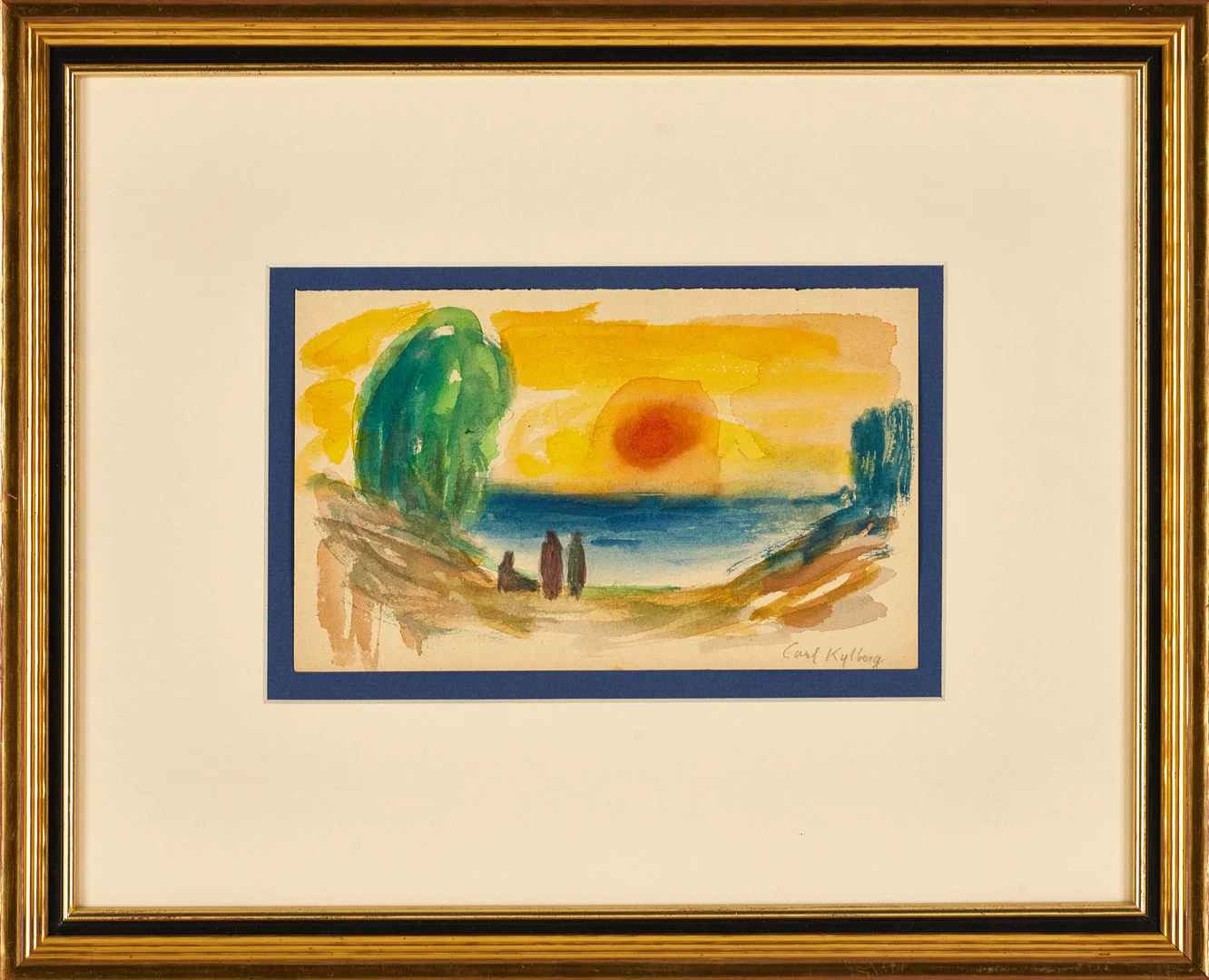 CARL KYLBERG (Sverige, 1878-1952), Solnedgång över strand, signerad i blyerts, akvarell. — Paintings — Crafoord Auktioner Stockholm