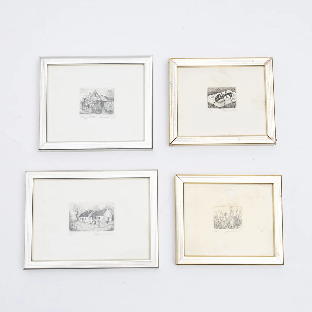 STAFFAN SNIDARE. 4 st, miniatyretsningar, numrerade, signerade, 1982-1983. — Engravings & Prints — Auktionshuset Kolonn