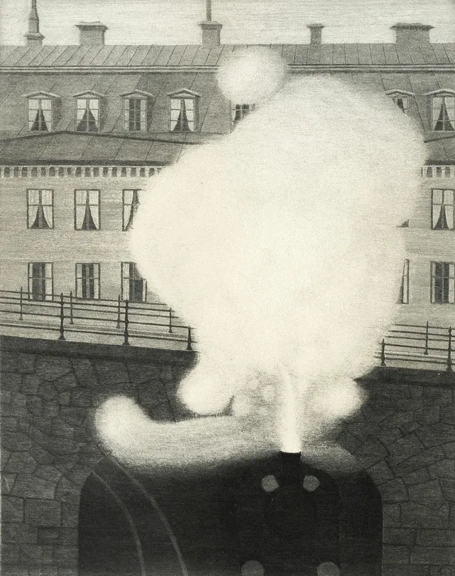 GUSTAF ISANDER (1863-1929). "Expansion" (Tåget kommer), signerad i plåten samt signerad och daterad 1922, torrnålsgravyr.
