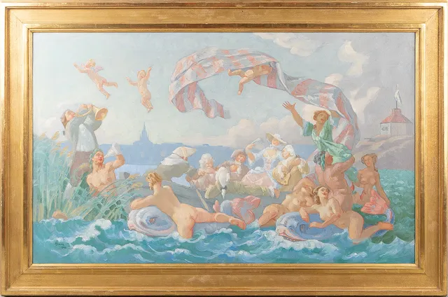 YNGVE BERG (1887-1963). "Ullas överfart till Djurgården", olja på duk.