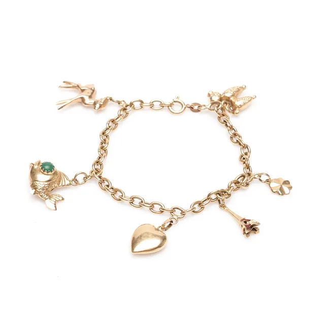 ARMBAND, Ankarlänk, med BERLOCKER, 18K, Guld, vikt cirka 12,6 gram.