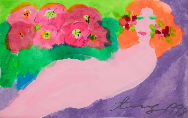 Woman with red hair. Signed Ting 1999. Watercolour on paper. Sheet size 20×31 cm. Unframed