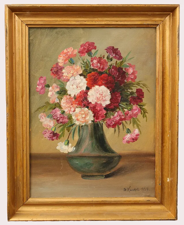STURE KANDELL. Olja på duk, blomsterstilleben, signerad S. Kandell. Daterad 1934.