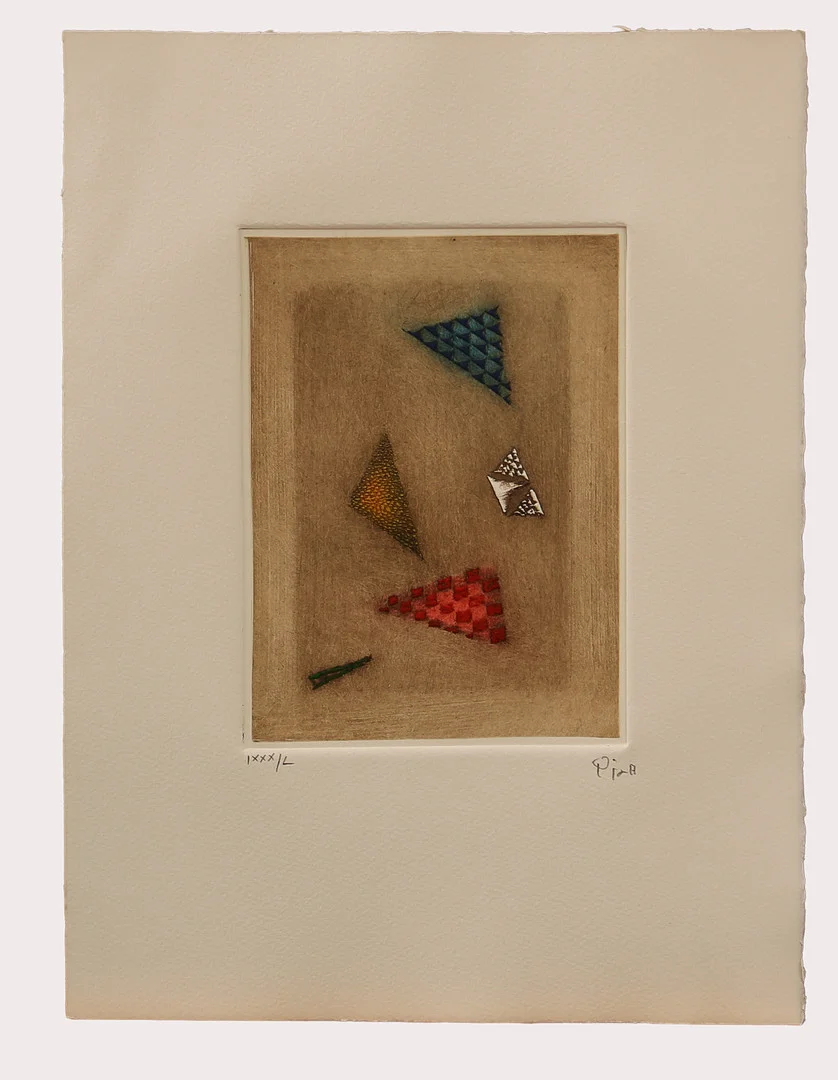 ARTHUR LUIZ PIZA. Färgetsning, geometrisk komposition, blå/röd/gul/vit, numrerad, signerad. — Engravings & Prints — Limhamns Auktionsbyrå