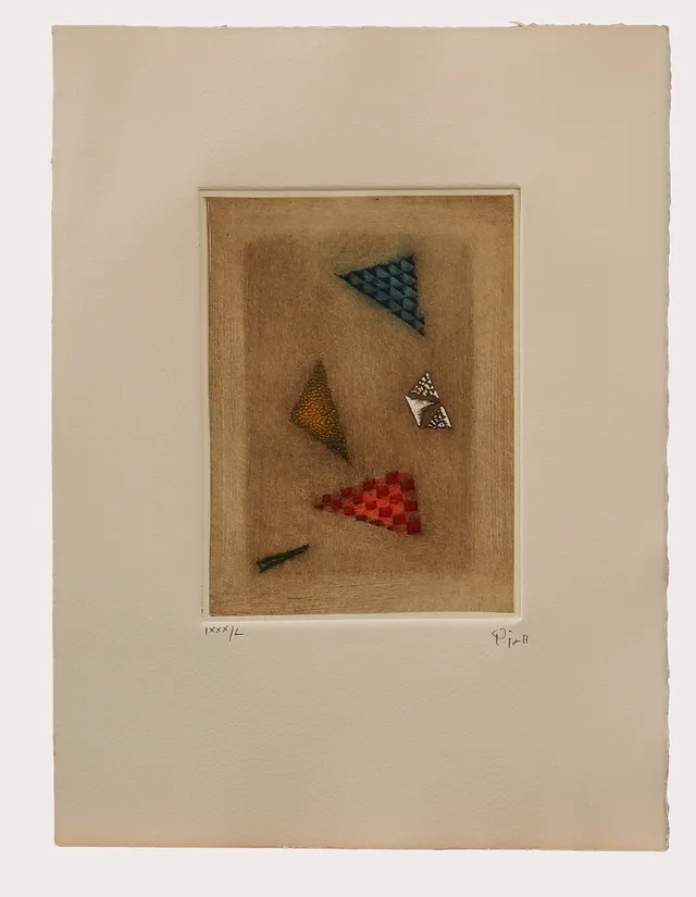 ARTHUR LUIZ PIZA. Färgetsning, geometrisk komposition, blå/röd/gul/vit, numrerad, signerad.