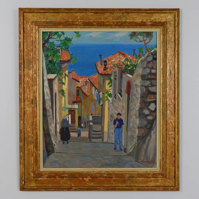 GÖSTA SUNDVALL. "Gata i Villefranche", olja på duk, signerad och daterad 41.
