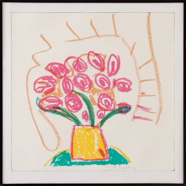 ERLAND CULLBERG. Blommor i vas, färglitografi, signerad.