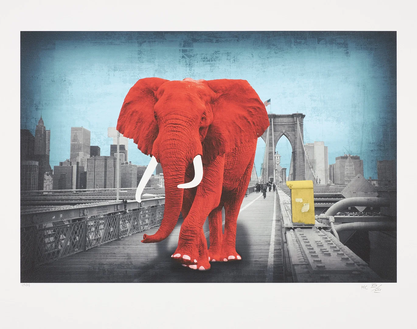 LARS TUNEBO. "Tripping on Brooklyn Bridge", plantryck, signerad och numrerad HC XIX/XXV. — Engravings & Prints — Stockholms Auktionsverk Sickla