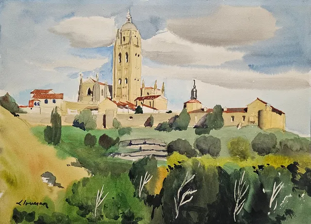FREDERIC LLOVERAS. SEGOVIA. ACUARELA SOBRE PAPEL.