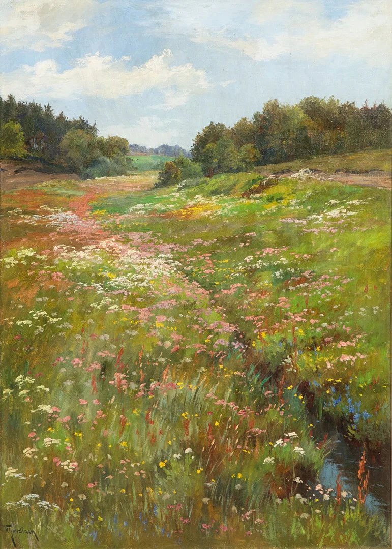 HENRY GUNDLACH (1884-1965). Sommerwiese mit Bachlauf. — Paintings — Stockholms Auktionsverk Hamburg