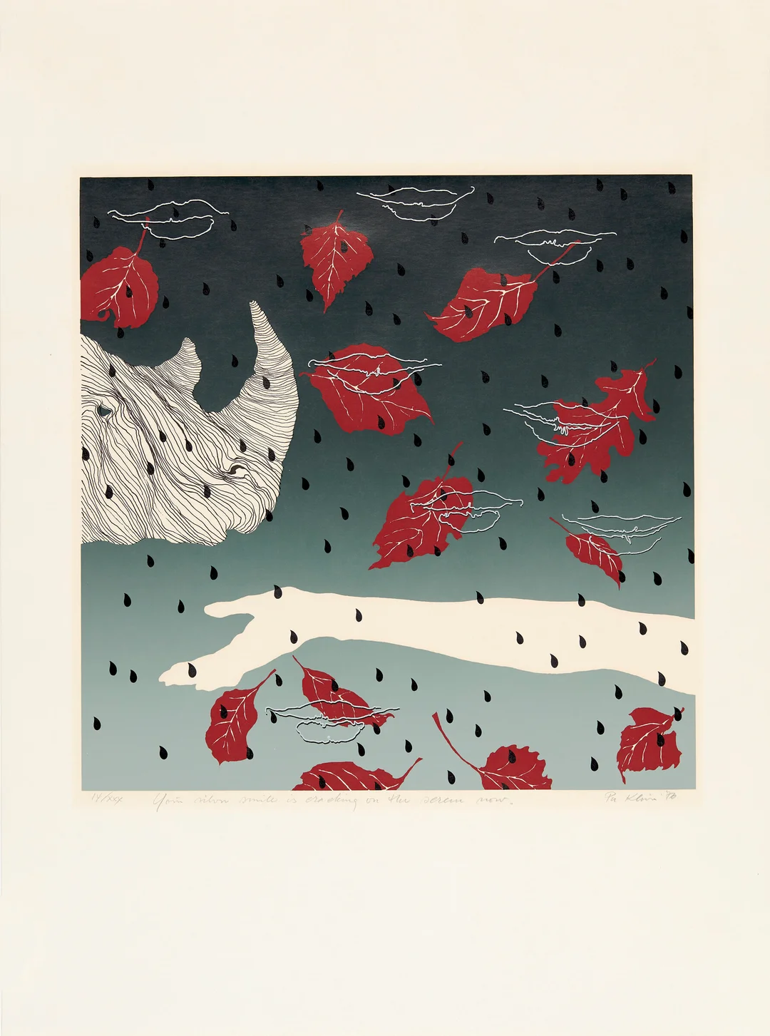 Kleiva, Per — "Your silver smile is cracking on the screen now" 1976 — Kunst/Grafikk — Blomqvist