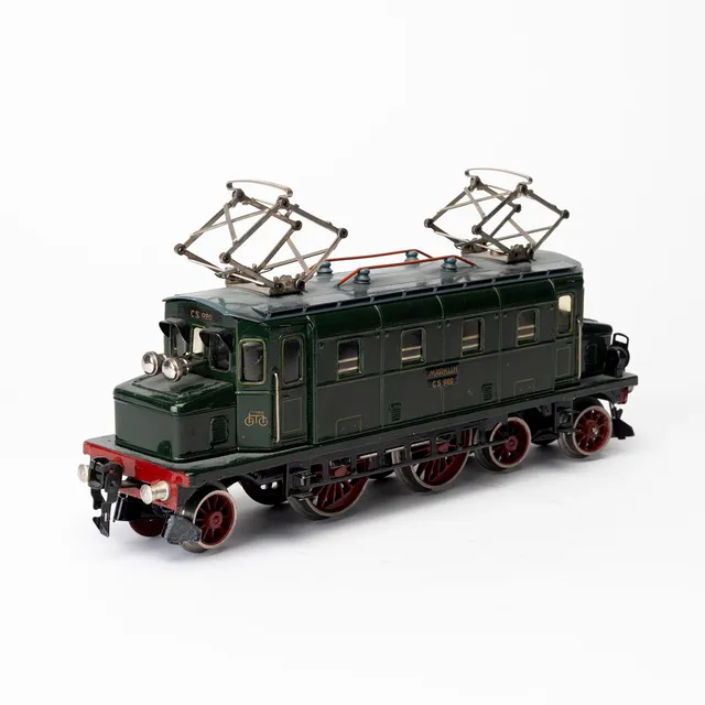MÄRKLIN CS 920 elektrolok 2,B,1, urverk, grönt med grått tak, 2 rörliga pantografer, spår 0, Tyskland 1930-tal.
