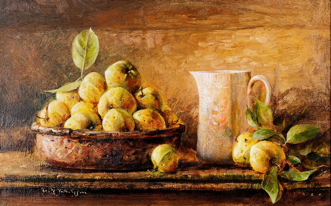 FRITZ JAKOBSSON. Olja på duk, stilleben med frukt, signerad. — Paintings — Wickmans