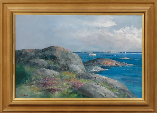 TAGE ERIKSSON. Kustbild, olja på duk, signerad.