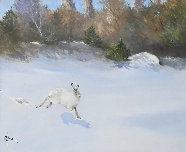 HENNING PAULSSON. Hare i vinterlandskap, olja på duk, signerad.