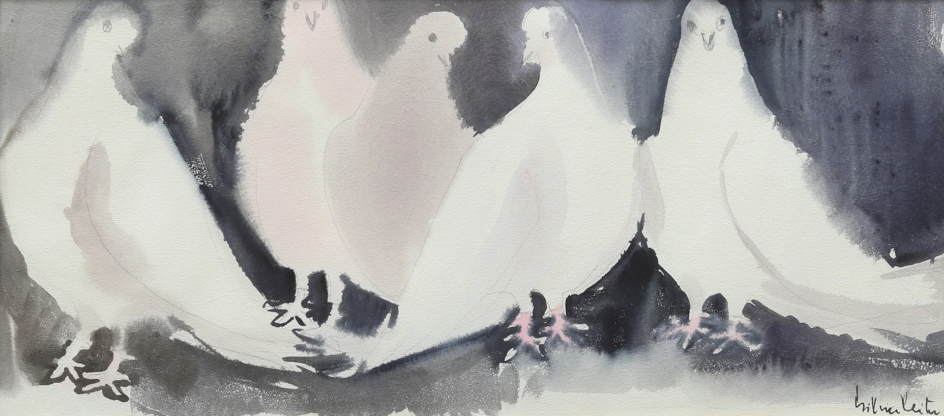 SILVIA LEITU (ESTLAND 1912-1969). Duvor, akvarell, signerad. — Paintings — Garpenhus Auktioner