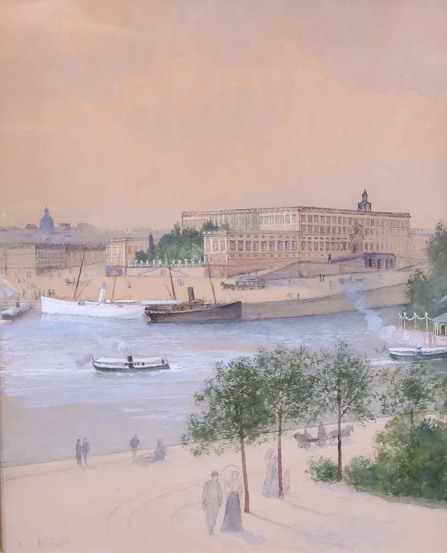 ANNA BILLING. Stockholms slott. Blandteknik, signerad Anna Billing, daterad 94.