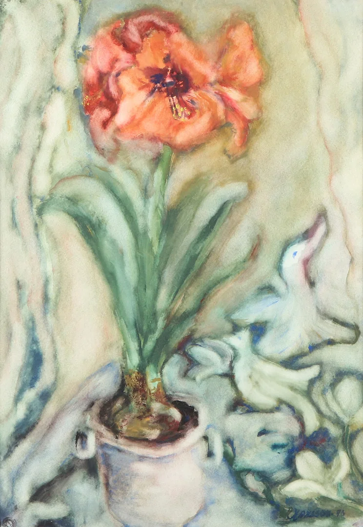 ALMA HANSSON. Akvarelll. Stilleben med amarylis. Signerad. — Paintings — Skånes Auktionsverk