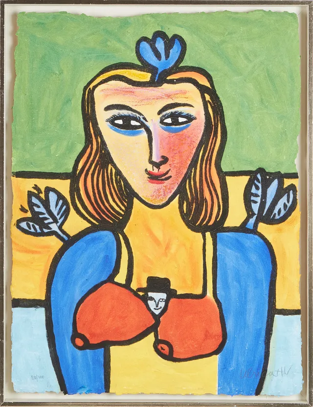 ULRICA HYDMAN-VALLIEN. abstrakt figurkomposition, carborundumetsning, handgjort papper, signerad och numrerad 88/100.