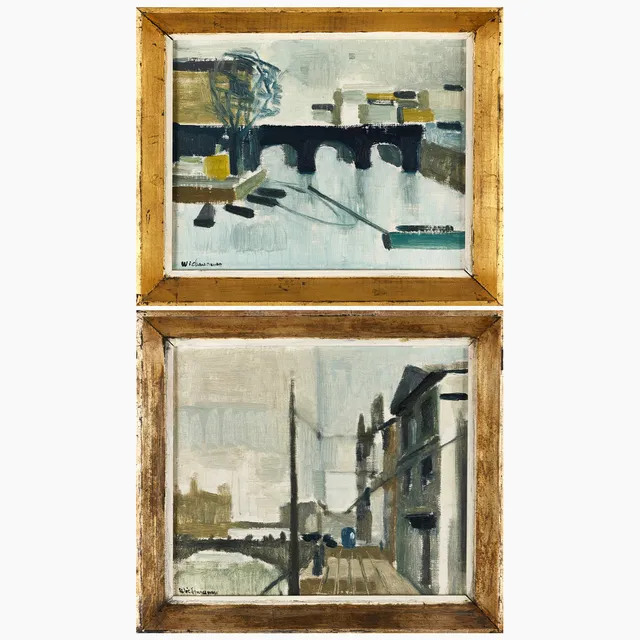 HARRY WICHMANN. Stockholmsmotiv, 2 st, signerade Wichmann, olja på duk uppklistrad på pannå.