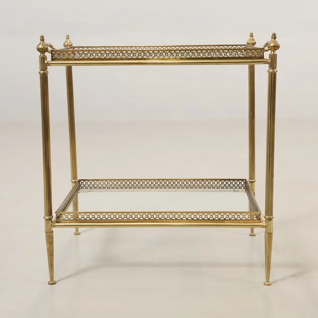 SERVERINGSBORD / BRICKBORD, mässing och glas, 1900-talets andra hälft.