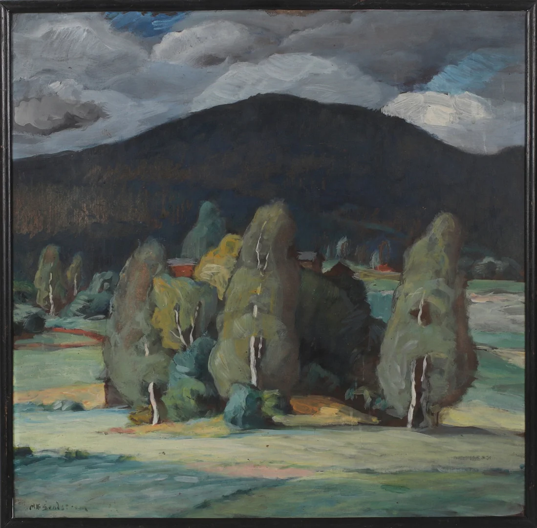 ALF SUNDSTRÖM. Landskapsmotiv, olja på pannå, signerad. — Paintings — Stadsauktion Sundsvall