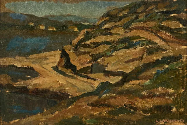 LENNART LARSSON (1922-2007),"Landskap, Ibiza", signerad och daterad 54, olja på duk ställd på pannå.