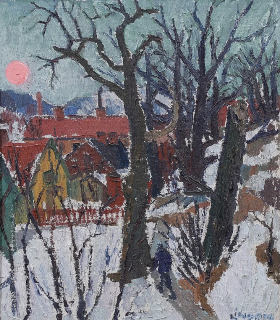 KURT LINDON. "Marskväll", olja på pannå, signerad. — Paintings — Växjö Auktionskammare