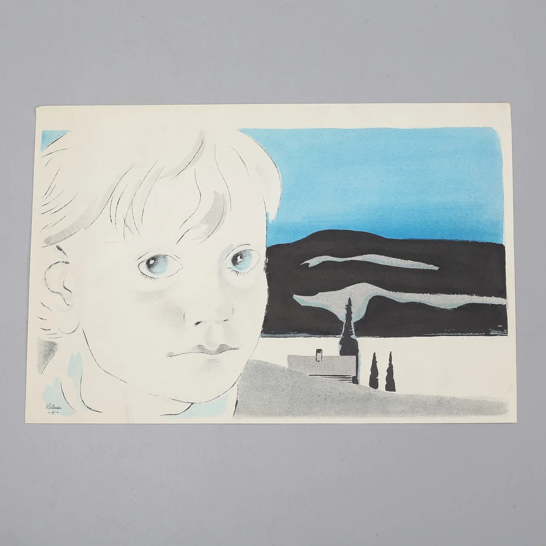 ADOLF HALLMAN. Pojke i sjölandskap. Akvarell, troligen förlaga till illustration, signerad och daterad -41. — Paintings — Auktionshuset Thelin & Johansson
