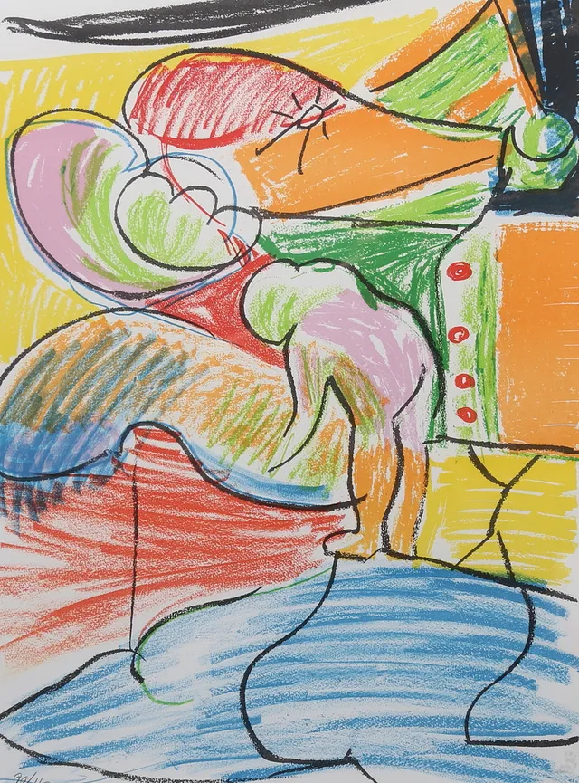 ERLAND CULLBERG. Figurkomposition. Färglitografi, signerad och numrerad 90/110.