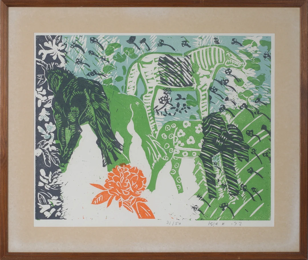 IGGE KARLSSON. Komposition, träsnitt, signerad och numrerad 31/150. — Engravings & Prints — Stadsauktion Sundsvall